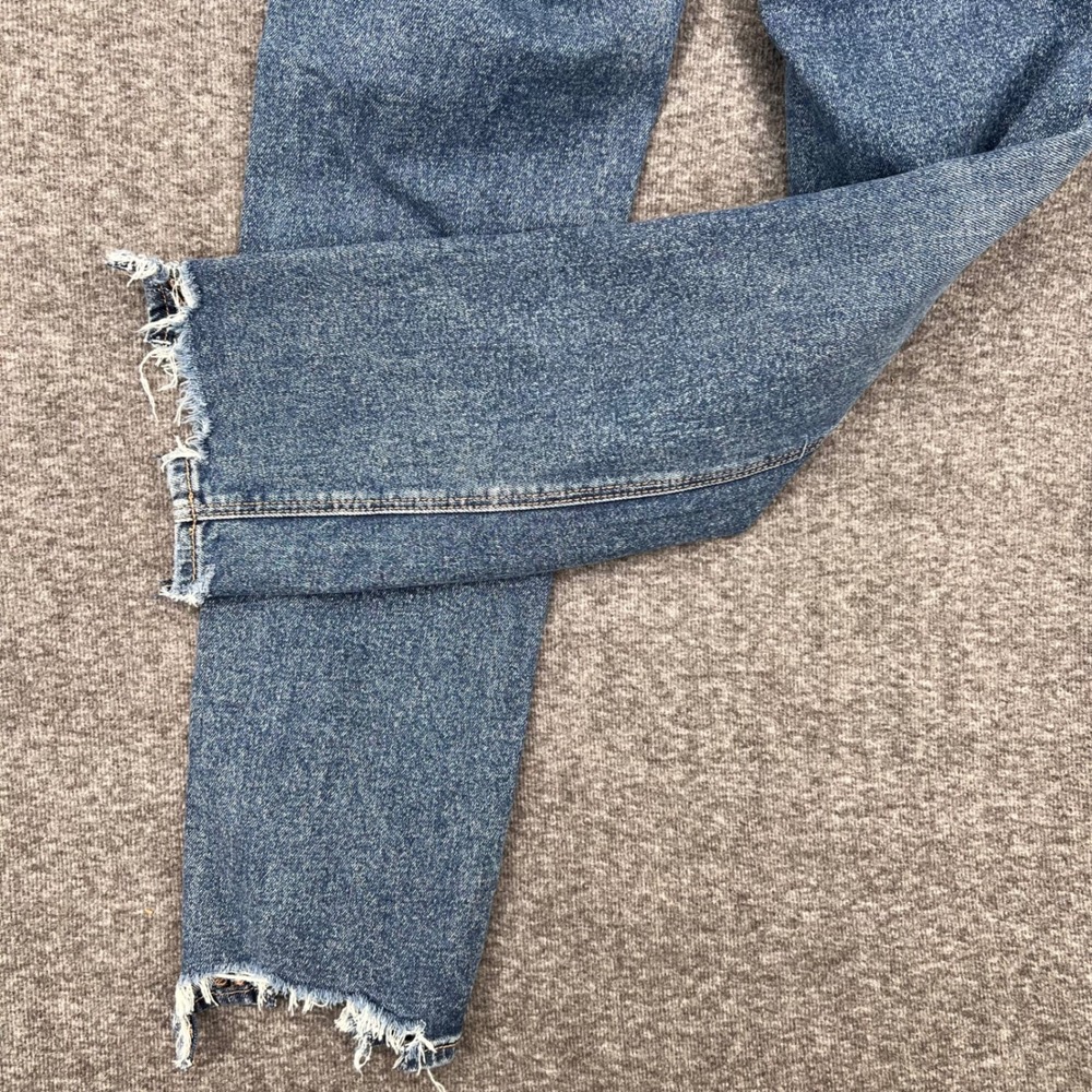 American Eagle High Waisted Straight Leg 00 Jeans Medium Wash Raw Hem Distressed - Picture 8 of 11